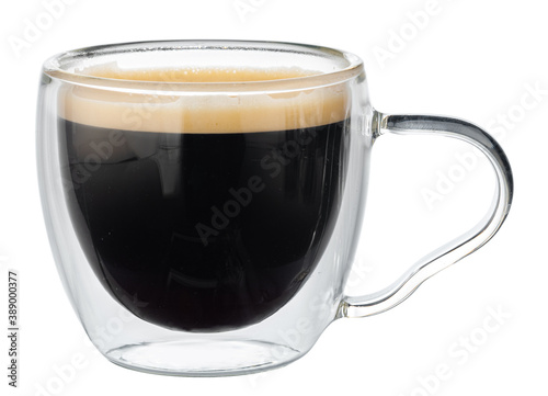 Glass cup of espresso coffee isolated on white