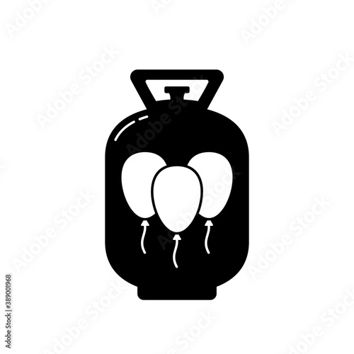 Silhouette helium balloon gas tank with handle. Outline icon of gassing cylinder. Black simple illustration of inflation equipment. Flat isolated vector pictogram on white background