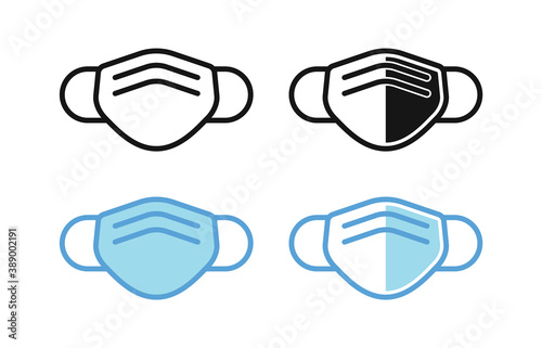 Covid-19 Face Mask Facemask Face Covering Mask Icon Set of Vector Icons for Novel Coronavirus Covid19 Social Distancing Pandemic. Simple Face Mask Icon Symbols