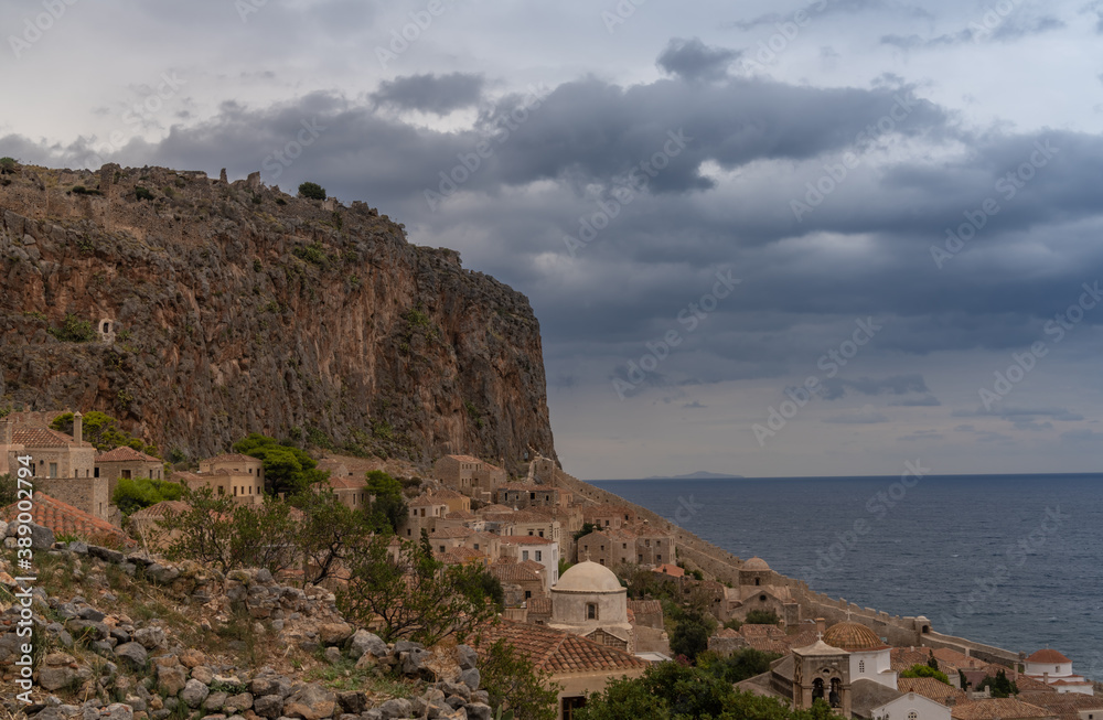 Monemvasia, a fascinating medieval fortified village on a small island of the southern coast of the Peloponnese , Greece.