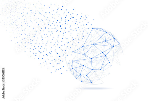 Blockchain technology network isolated on white background. World globe blockchain technology background connect dots and lines. Abstract ai concept. Connect network technology, ai vector background