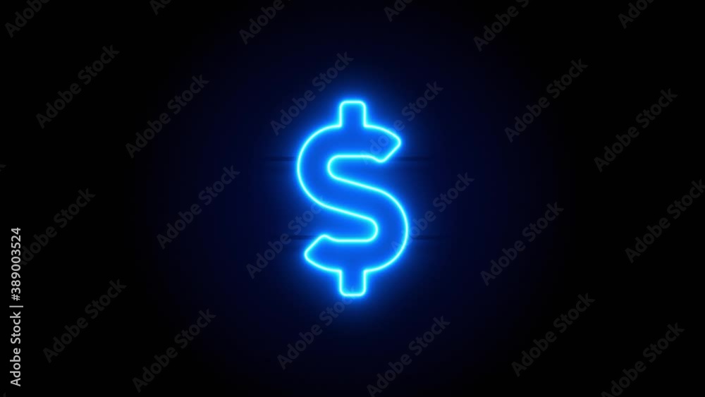 Dollar neon sign appear in center and disappear after some time. Animated blue neon symbol on black background. Looped animation. Dollar neon sign appear in center and disappear after some time. Animated blue neon symbol on black background. Looped animation.