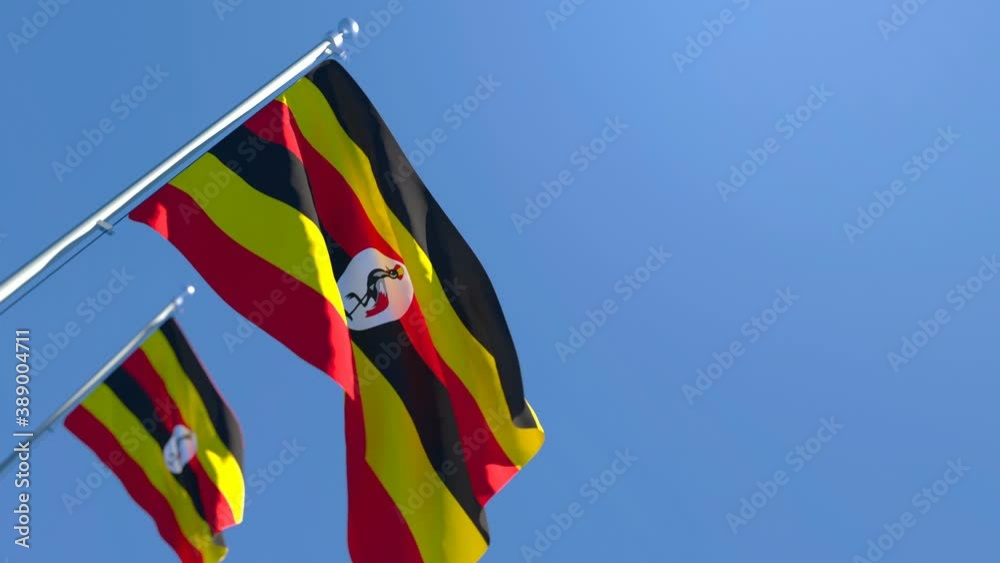 The national flag of Uganda flutters in the wind The national flag of Uganda flutters in the wind