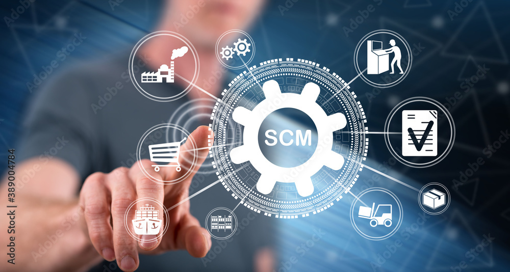 Man touching a scm concept Man touching a scm concept