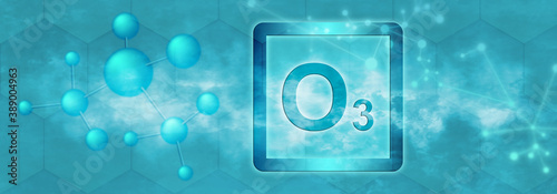 O3 symbol. Ozone molecule photo