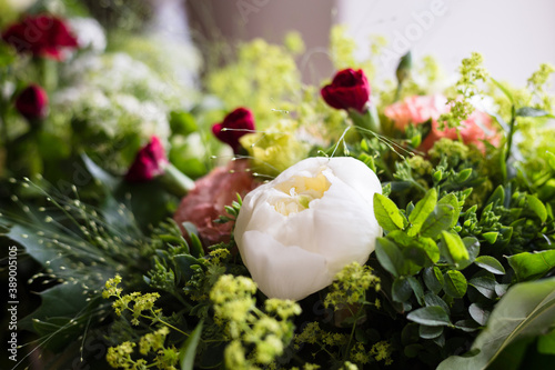 Bouquets of flowers in a floristic studio (flower shop)