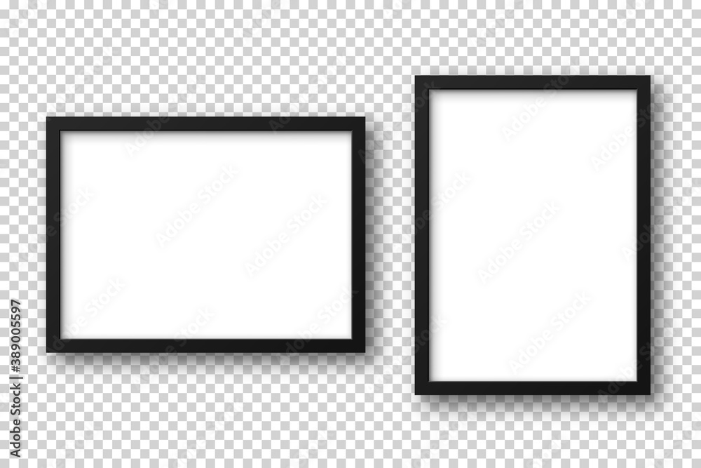Realistic picture frame isolated on transparent background. Blank poster mockup. Empty photo frame. Vector illustration. Realistic picture frame isolated on transparent background. Blank poster mockup. Empty photo frame. Vector illustration.