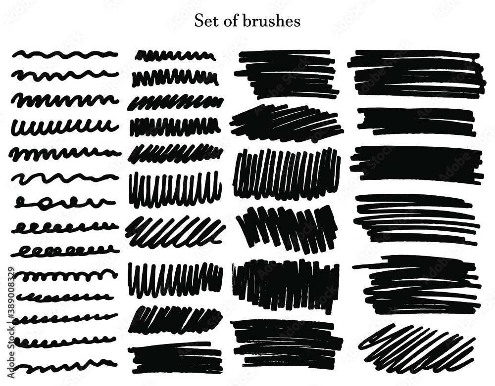 Set of hand drawn marker brushes. Collection of painted brushes for design, advertising, banner, illustrations etc. 10 eps design.