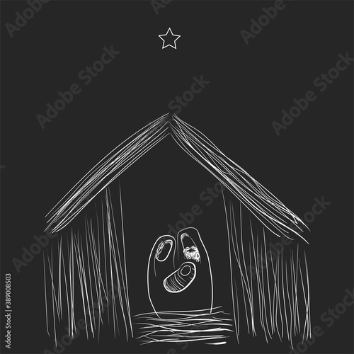 Doodle Christmas story isolated vector illustration. Hand drawn holiday background. Graphic element. Greeting card design celebration.