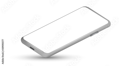 Smartphone frameless blank screen perspective view standing on the corner. Vector illustration isolated on white background. EPS 10