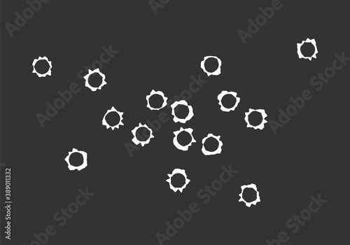 Bullet hole silhouette. Black and white template bullets holes. Vector sticker.