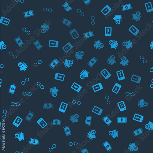 Set Mobile with heart rate, Thermostat, House humidity and Glasses on seamless pattern. Vector.