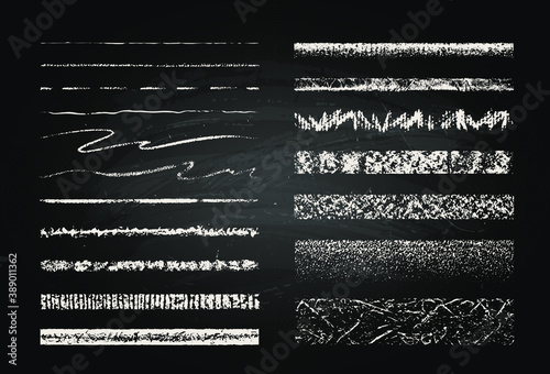 Set of chalk strokes. Hand drawn grunge lines on chalkboard background. Seamless lines can be used as art and pattern brushes.