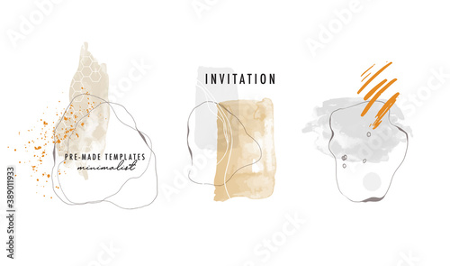 Watercolor abstract minimalist hand painted shapes, vector illustrations for wall decoration, postcard, social media, flyers, brochure cover design. Modern  EPS10 2021