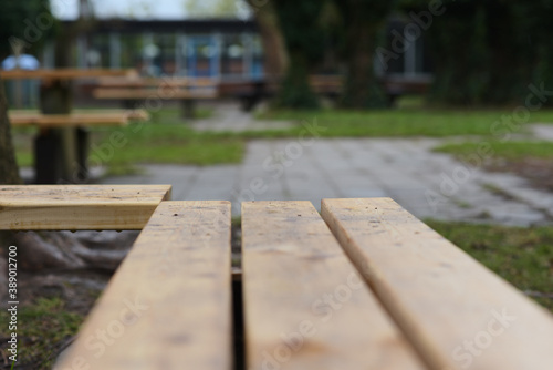 Closeup of dirty bench in a schoolyard