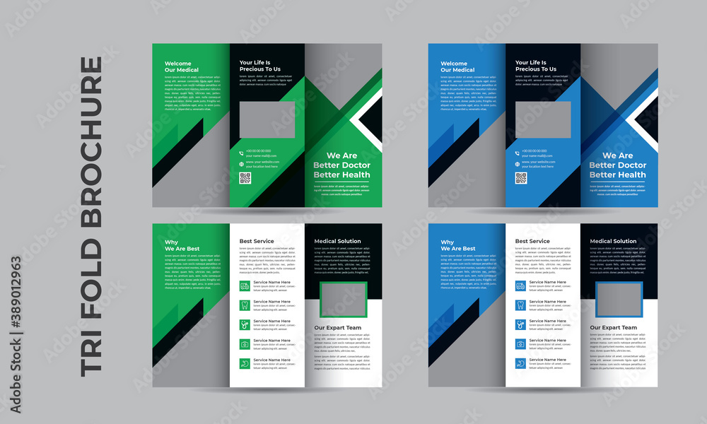 Medical tri-fold brochure Design template Abstract background. Creative concept