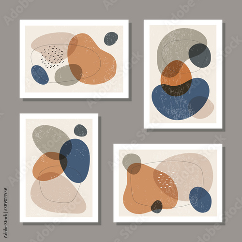 Set of minimalist posters with abstract organic shapes composition