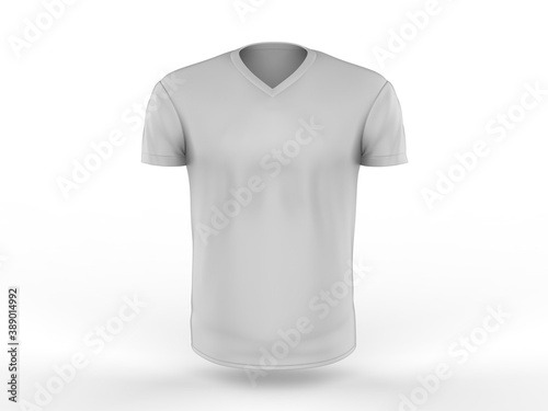 Blank V neck t-shirt with short sleeve for mockup and branding. 3d render illustration.