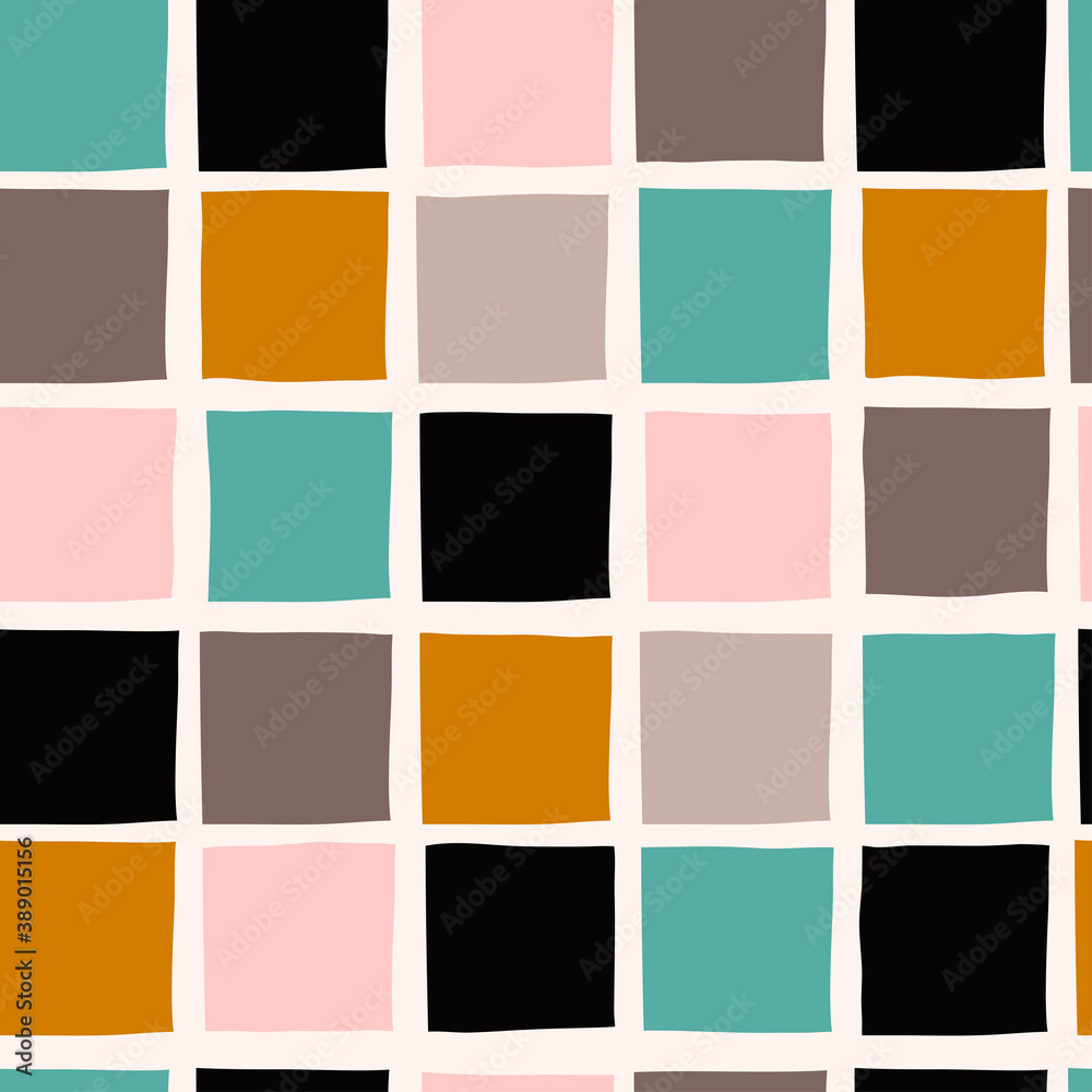 Various colored Rectangles. Colorful abstract Seamless pattern. Background, wallpaper. Hand drawn vector illustration. Pastel colors. Perfect for textile prints