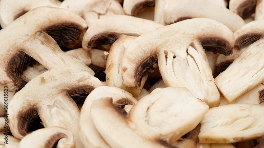 Champignon mushrooms sliced close up Champignon mushrooms sliced close up
