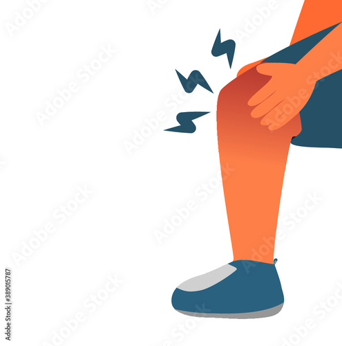 Human with knee pain, orthopedics symptom, Healthcare concept, Human palpates on own knee because feeling get hurt.