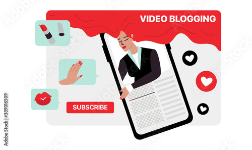 Youtube Illustration. Fashion Video Blog About Cosmetics Vector Illustration. . Vector illustration