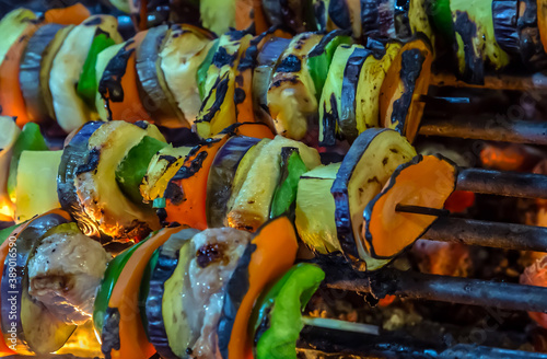 vegetable skewer bbq kebab barbecue grill.