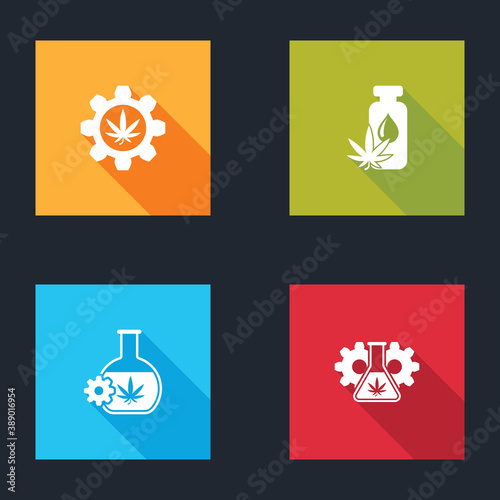 Set Test tube with marijuana, Marijuana or cannabis leaf oil, and icon. Vector.