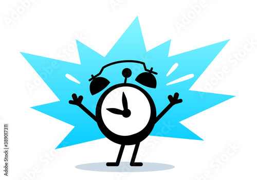 Vector illustration of time wake up, happy alarm clock character