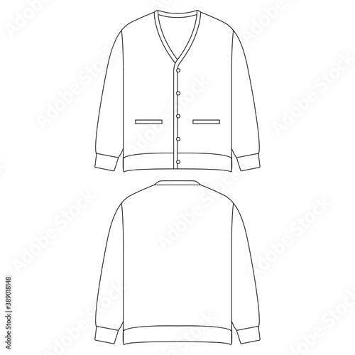 Template knit cardigan vector illustration flat design outline clothing collection