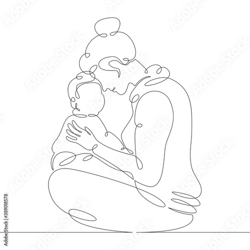 Young woman mother spends time, plays with little child son, hugs.