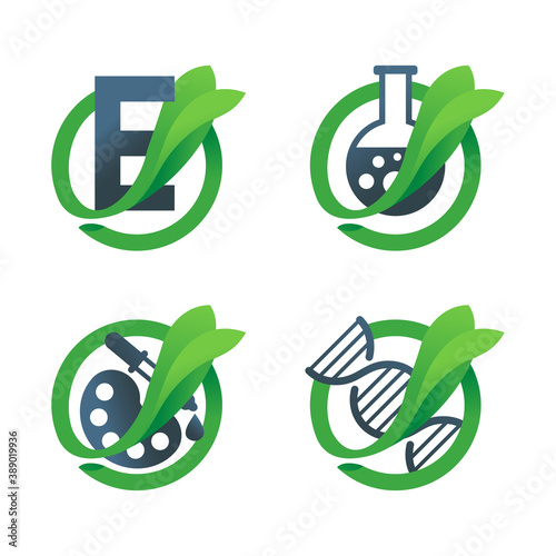 No preservatives, GMO, additives, E number and dye free icons set - organic food stickers - vector signs pack (labels for packaging)