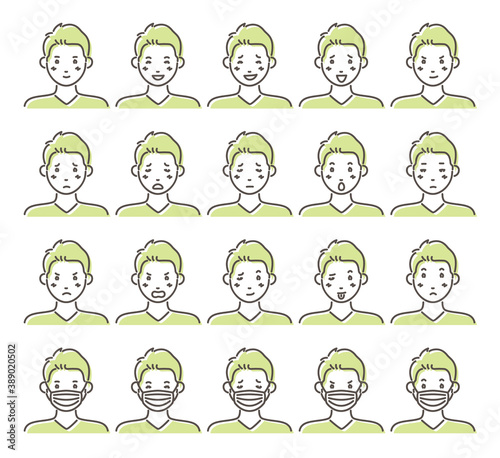男性の表情イラスト20点セット