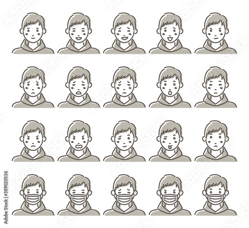 男性の表情イラスト20点セット