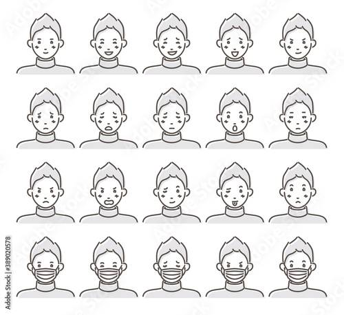 男性の表情イラスト20点セット
