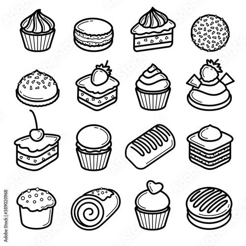 Cake set. Collection icon cake. Vector