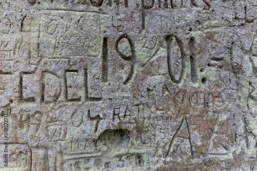 Inscriptions and drawings on the cave wall