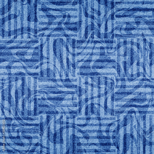 Vector seamless pattern. Indigo texture. Blue abstract background. Design prints. Modern shibori pattern denim. Geometric grunge fabric. Art ikat motif textile. Irregular abstract urban effect