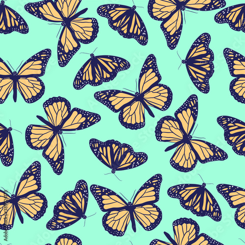 Seamless vector butterflies pattern. Butterfly print. Trendy animal motif wallpaper. Fashionable background for fabric, textile, design, banner, cover, web etc. © Fidan.Stock