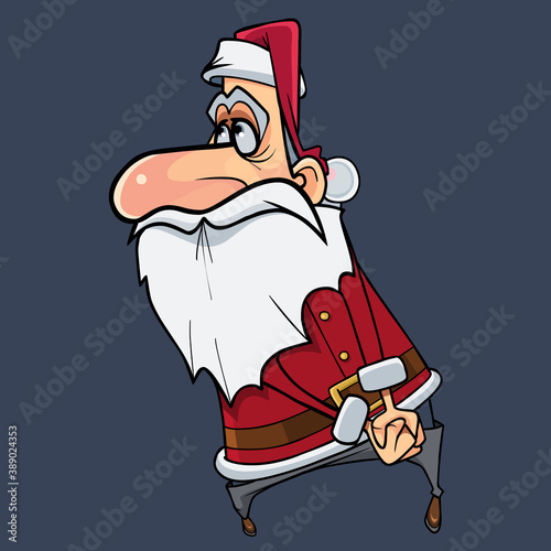 cartoon shy Santa Claus stands modestly and looks up