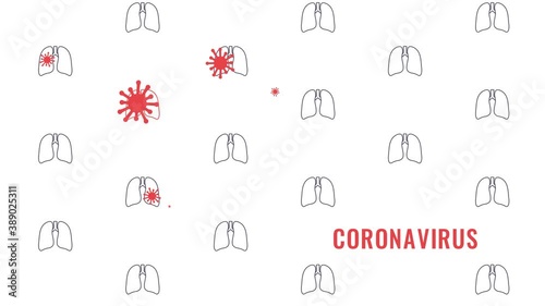 Coronavirus transmission pattern animation. 2019-nCov spreading among people. Health screening motion graphics. Pattern of healthy lungs and ones affected by covid-19. Medical checkup concept. 