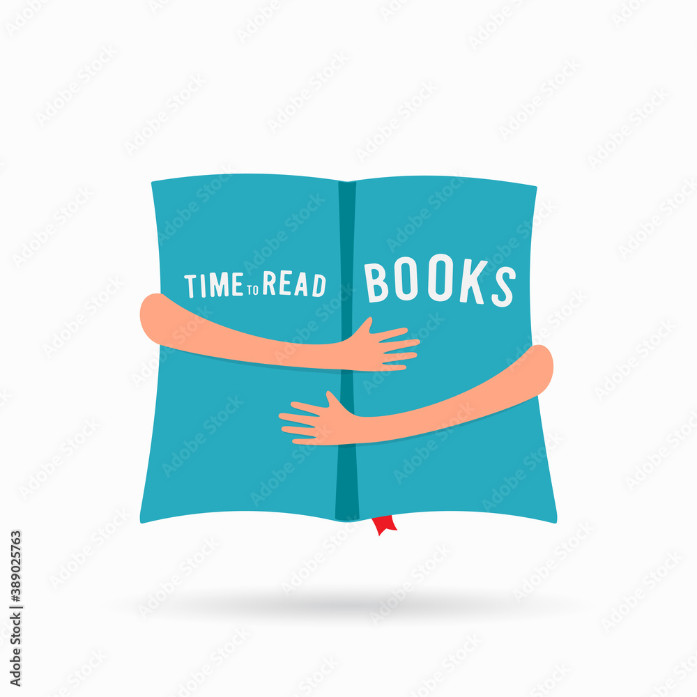 Covered opened book with hands hug. Vector illustration