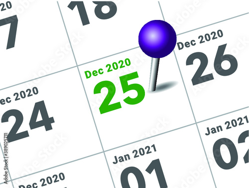Close up of Christmas day 2021 on diary calendar. Wishing you wonderful memories during this joyous season.
