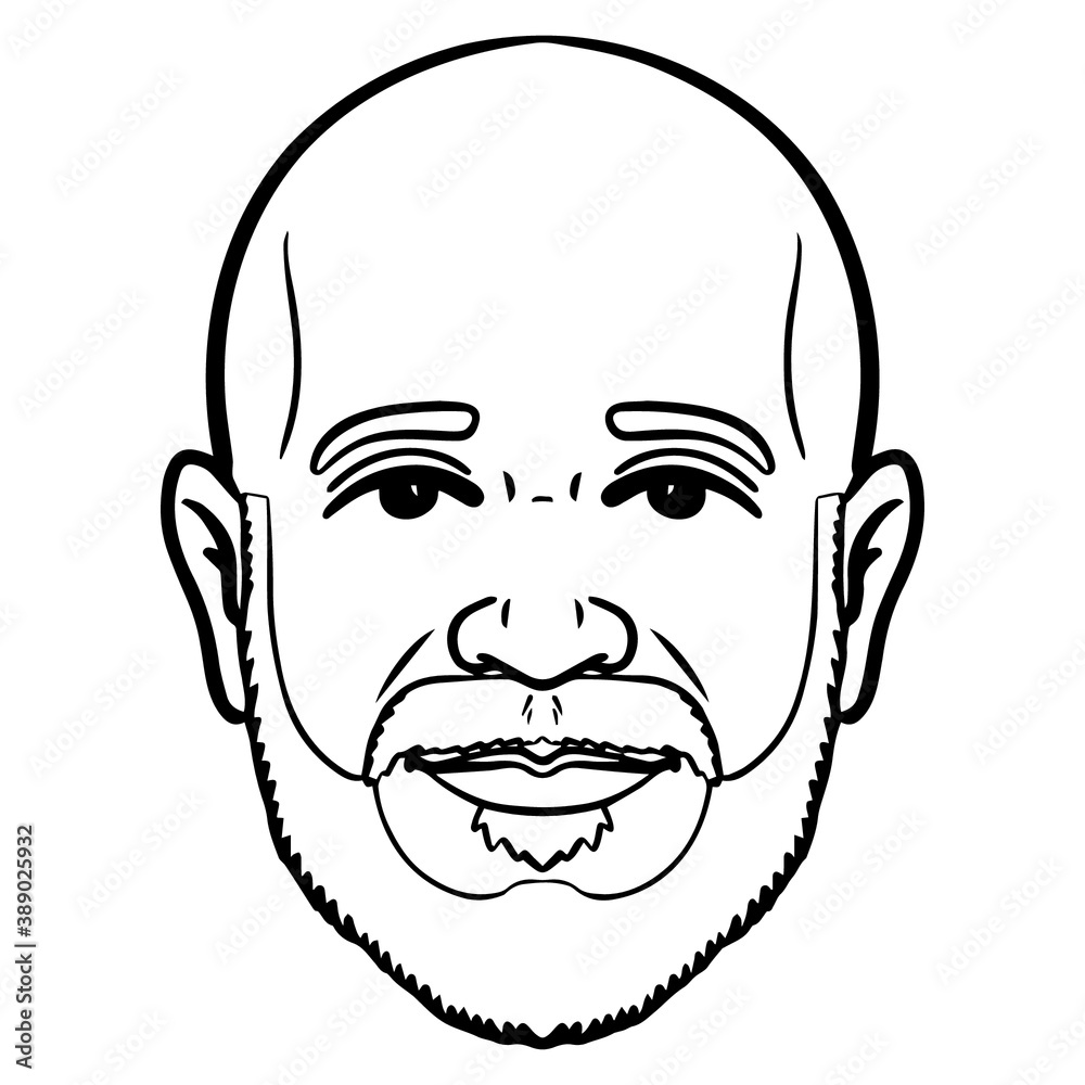 bald head and beard. avatar, monochrome, comic, outline.