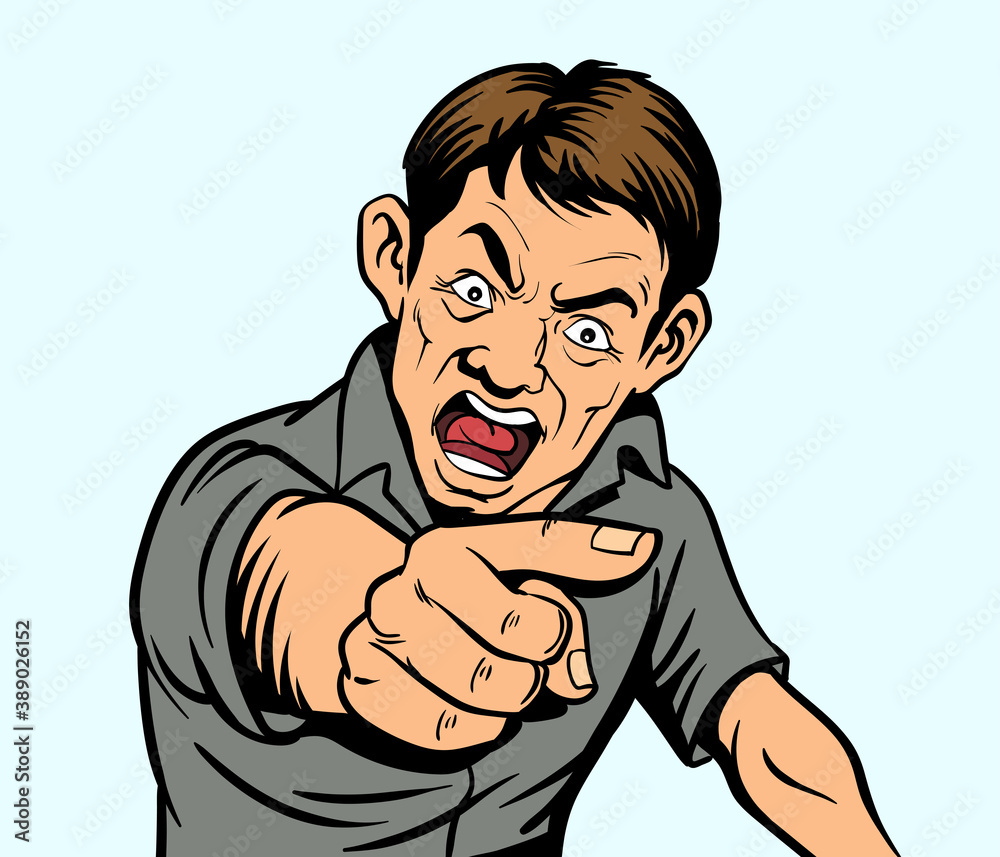 The man was angry, pointing his finger. hand drawn style vector design illustrations. The man was angry, pointing his finger. hand drawn style vector design illustrations.