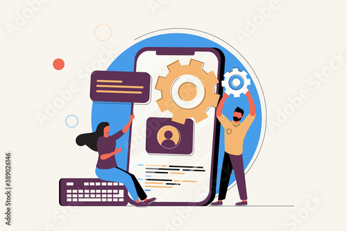 Back end development online service or platform. Software development process. Website interface design improvement.