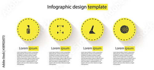 Set Gear shifter, Chassis car, Car handbrake and disk with caliper. Business infographic template. Vector.
