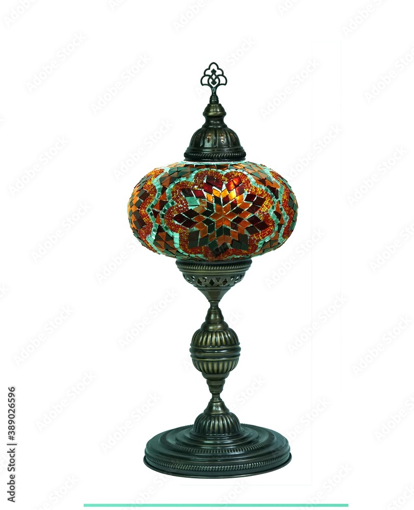 Famous and traditional Ottoman mosaic tile lamp on isolated white background Famous and traditional Ottoman mosaic tile lamp on isolated white background