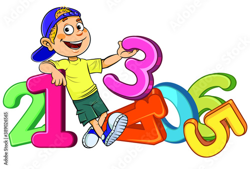Cartoon boy with the numbers