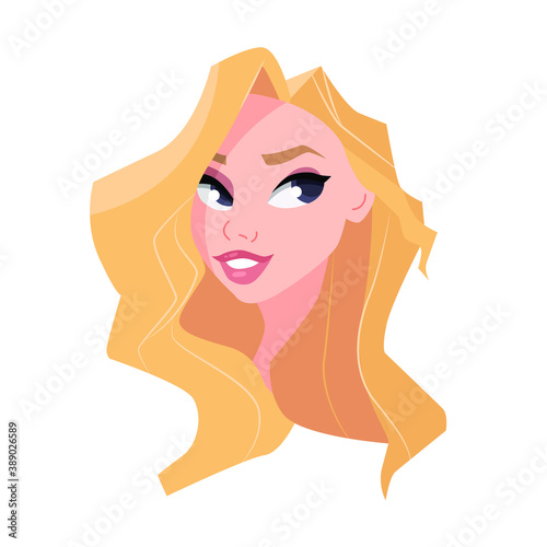 Portrait of a beautiful blonde girl. Vector graphics. Flat design. Great for printing on paper, t-shirt, smartphone case, poster.